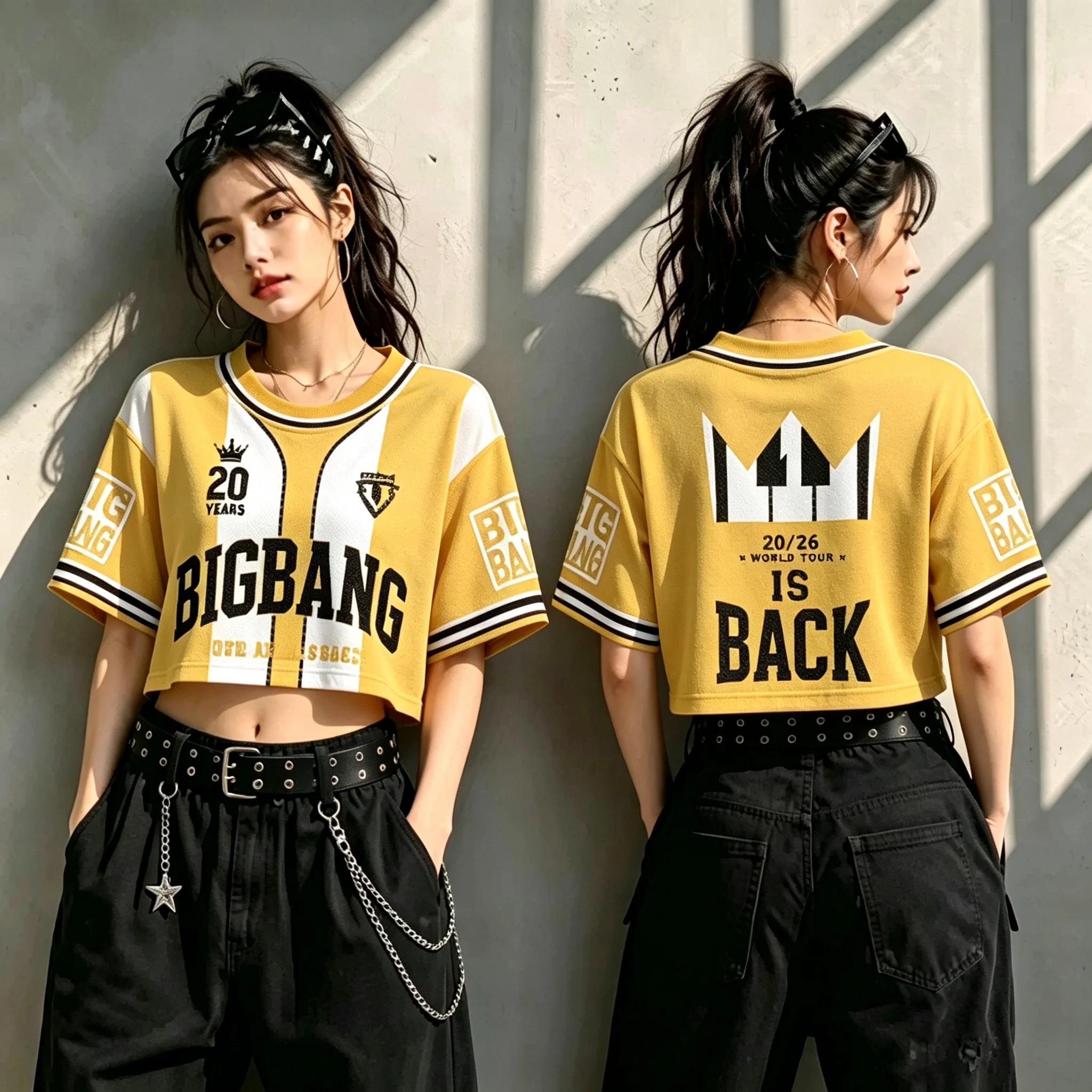Kpop BIGBANG World Tour 2026-2027 Crop-Top T-Shirt Damen Kurzarm Krone Lightstick-Druck Konzert-Fan-Jersey Street Tee