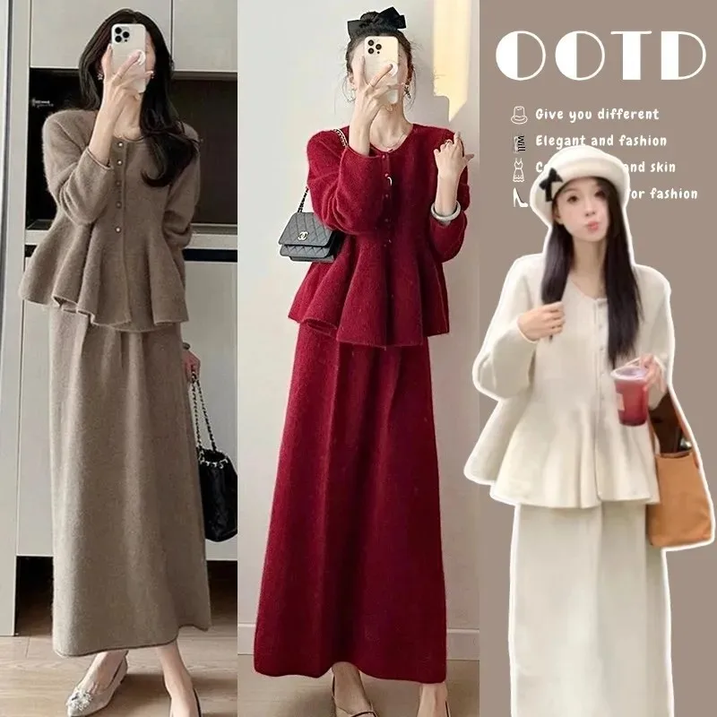 Maternity Design Slimming Cardigan Skirt Set Autumn Winter Fashionable Comfortable Chinese Brand Maternity Wear