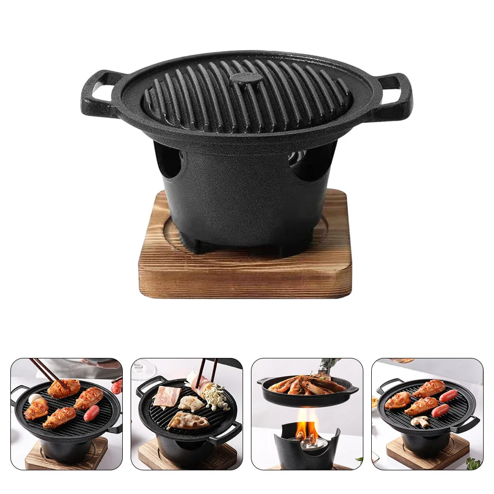 

1 Set of Grilling Plate Furnace Smoke-free Barbecue Stove with Wooden Board