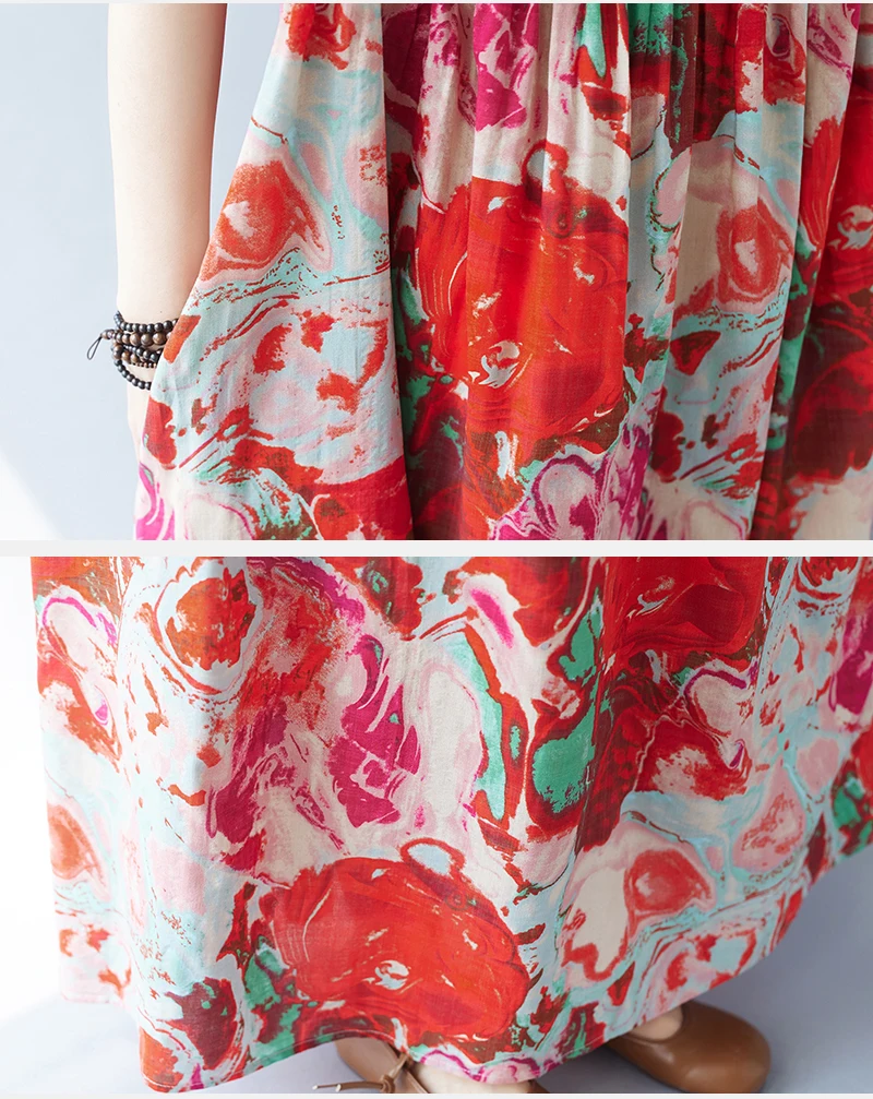 Vintage Boho Cotton Summer Dress - Casual Loose Print Holiday Dress for Women