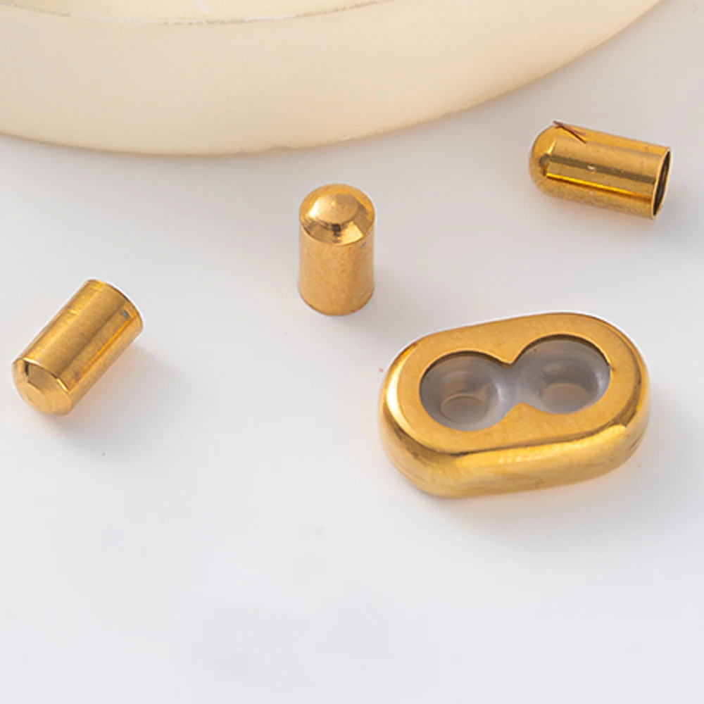 4set Edelstahl Doppel Loch Einstellung Verschluss Perlen Gold Stopper Perle Stecker Für DIY Leder Seil Armband Schmuck Machen – Detail 3
