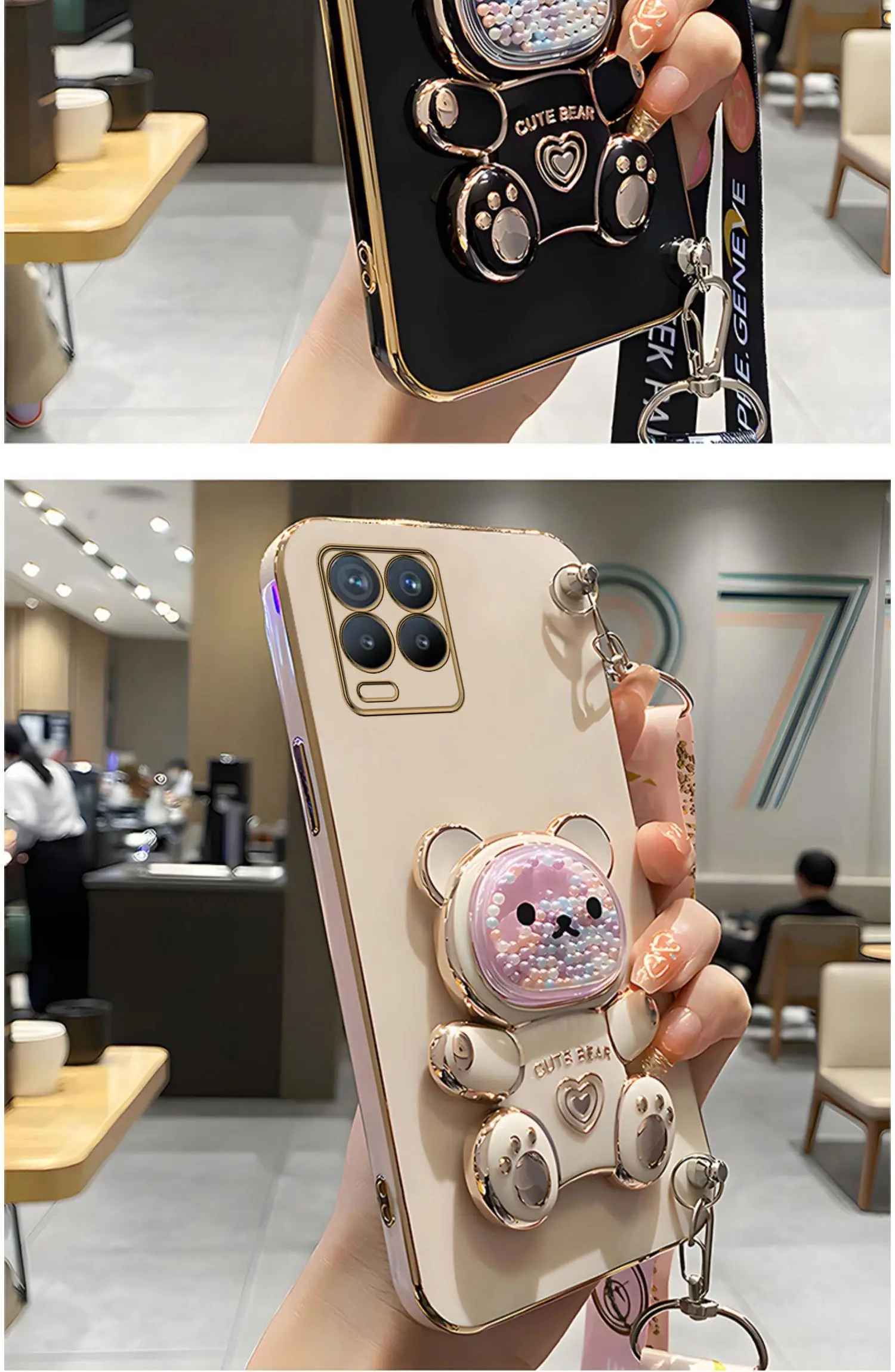 Quicksand – coque de téléphone avec support d'ours, étui avec lanière pour Oppo Realme 8 Pro 5i 6i 8i 9 10, housse de support C20 C11 C21Y C25Y C30 C33_voghion.com