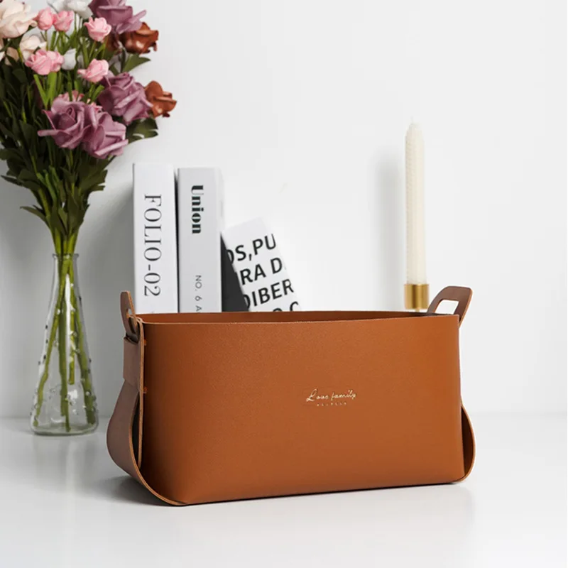 Description Picture 5 of itemNordic Ins Cabinet Porch Key Cosmetic Desktop Large Storage Box Basket PU Leather Ornaments Snacks Home Creativity