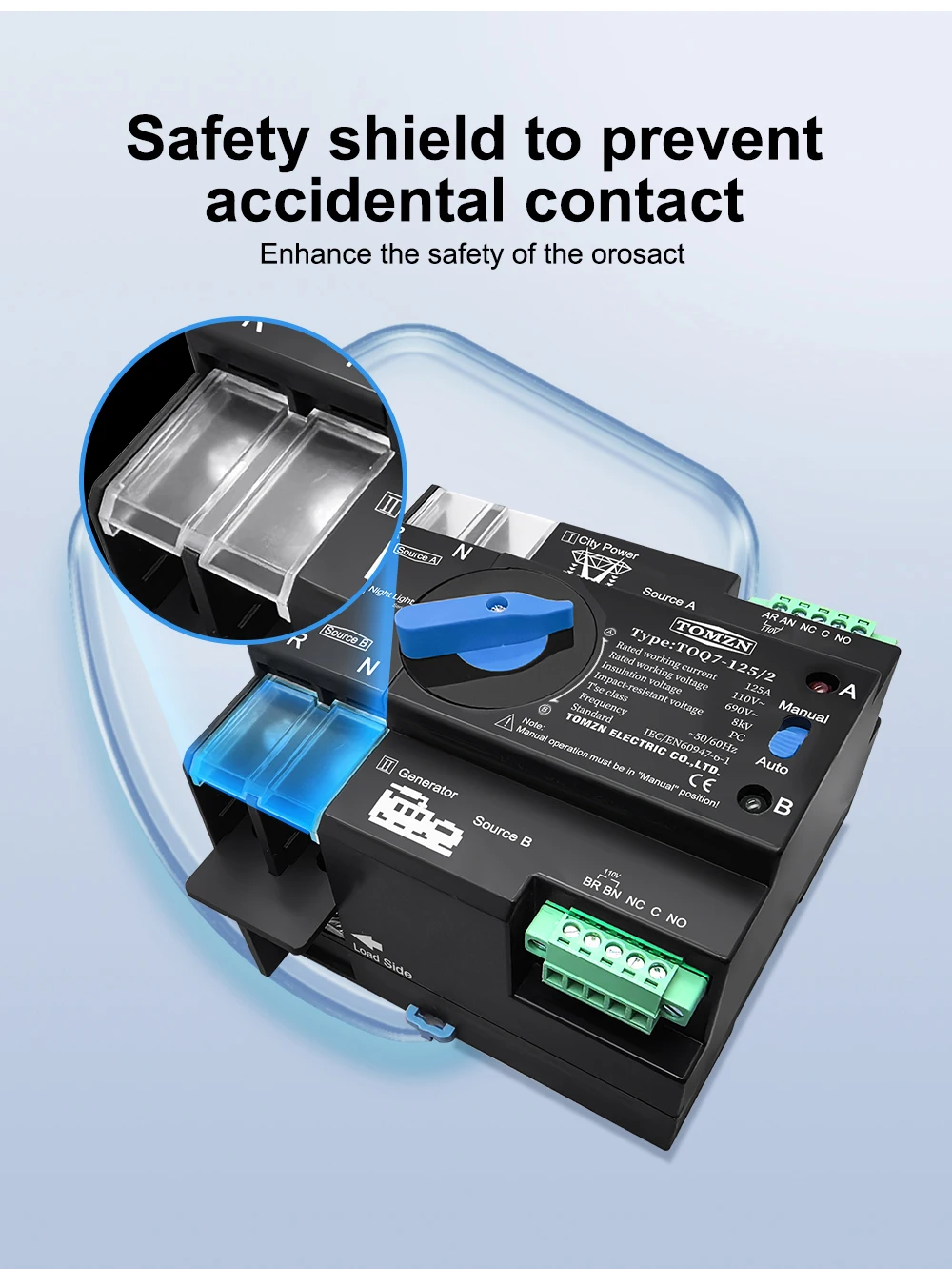 Din Rail ATS 110V 120V Dual Power Automatic Transfer Electrical Selector Switch