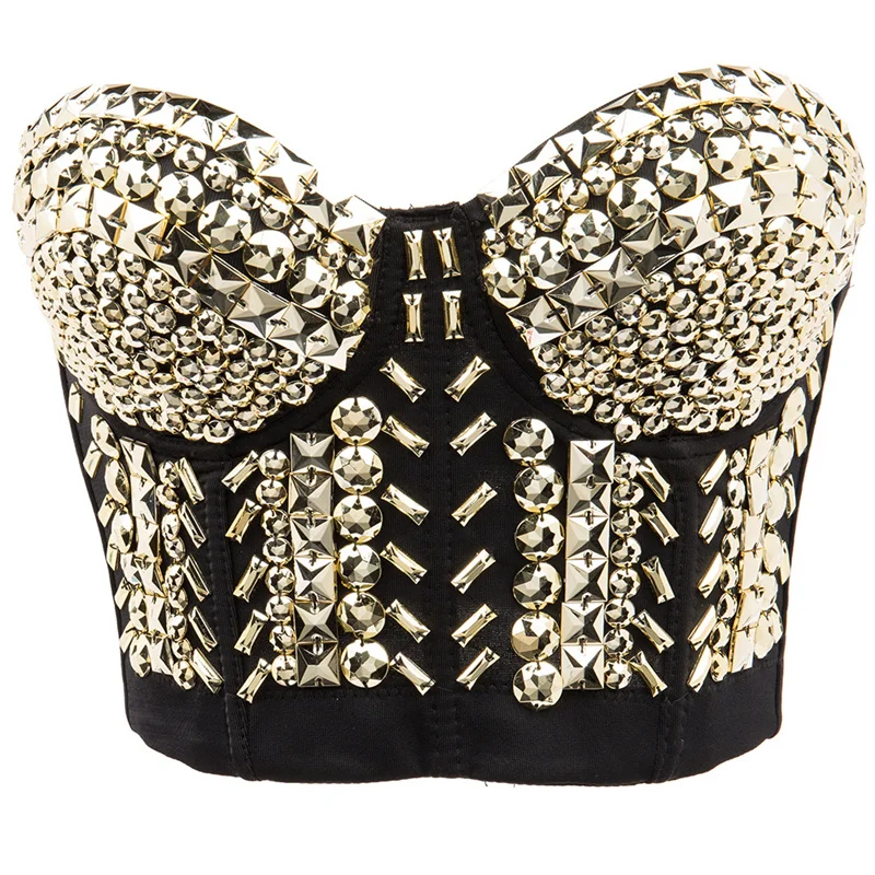 Purple Sexy Rock Punk Bra Diamond & Pearl Decoration Push Up Bralette Women Lingerie Dance Clubwear Corset Plus Size