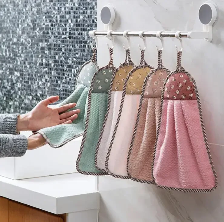 Description Picture 2 of itemThickened Coral Velvet Hand Towel Hanging Absorbent Towels Kitchen Hanging Towel Cleaning Rag Dish Towel Cloths household