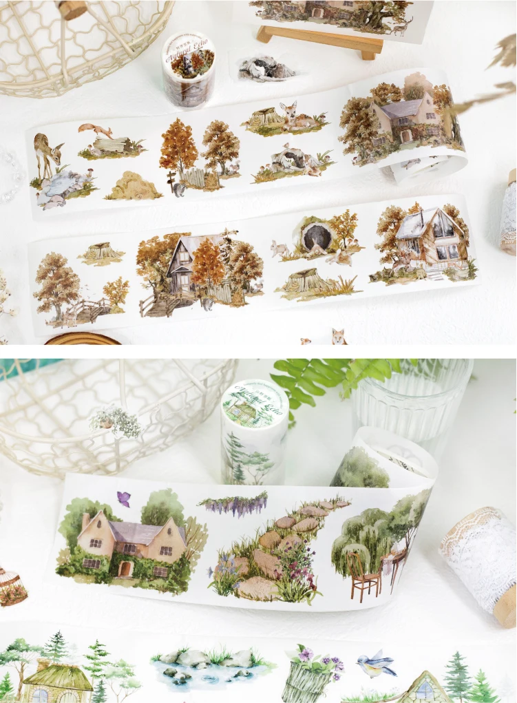 Journal GO 7 x 200 cm ländliche Kabine, gestanzte Washi-Tape-Aufkleber, ländliche Landschafts-Aufkleber für Tagebuch, Scrapbooking – Detail 14