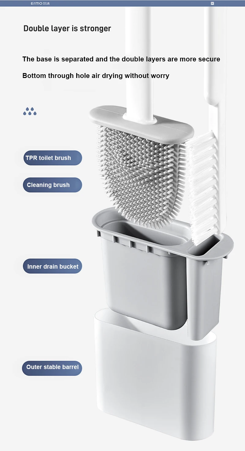 Description Picture 6 of itemLong Handle Brush Convenient Double Brush Design Durable Materials No Dead Corners Save Space Space-saving Bathroom Tools