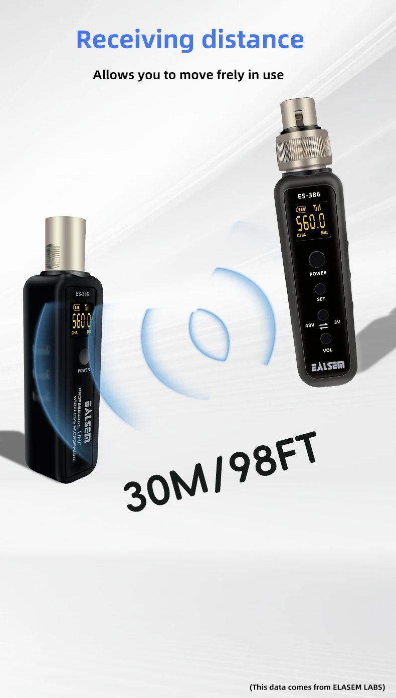 EALSEM 386 UHF Wireless Microphone Converter XLR Transmitter and Receiver Microphone Wireless System for Dynamic Microphone