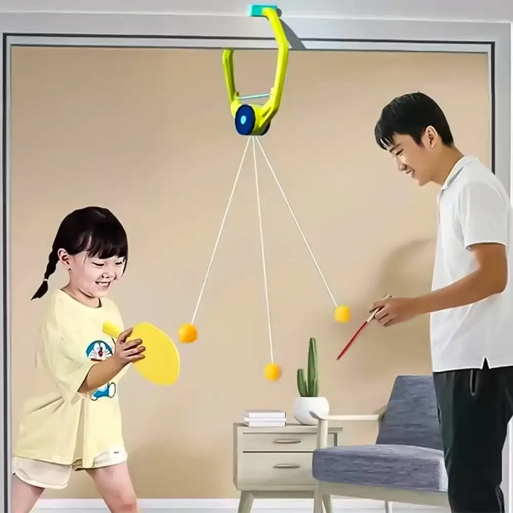 Table Tennis Trainer Indoor Hanging Portable Set Kids Pingpong Game With Paddles Balls