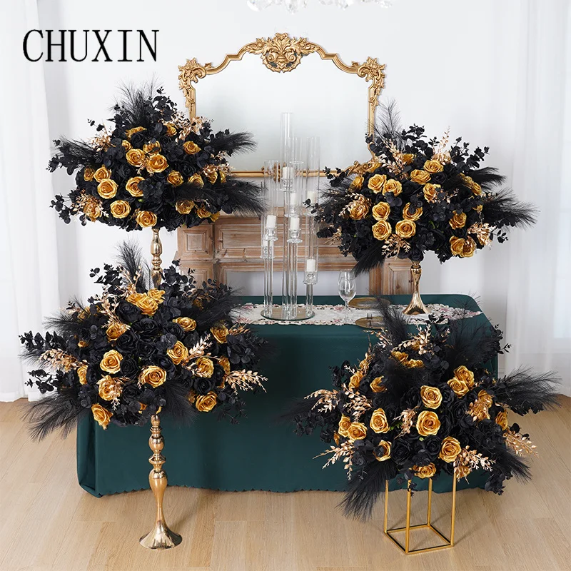 Sfera di fiori in oro nero per centrotavola decorazioni per la tavola di nozze piuma di rosa pavimento per corridoio composizione floreale puntelli per eventi per feste  15
