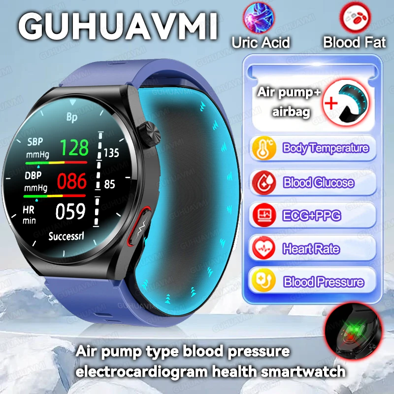 Per Huawei Xiaomi Precision Blood Pressure Heart Rate Health Smart Watch Air Pump Airbag Donna Blood Glucose Lipide Ecg + Ppg Watch
