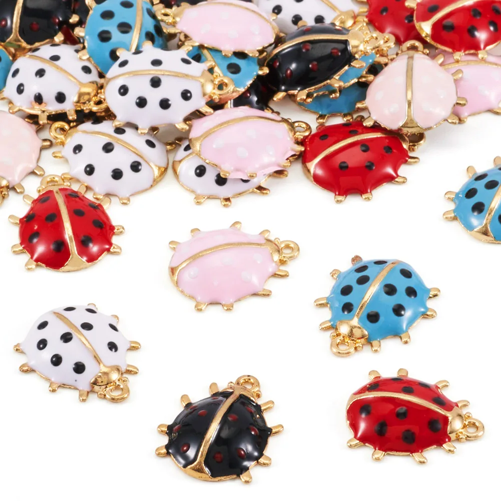 

40Pcs Mixed Color Ladybird Alloy Enamel Pendant Charms for DIY Earrings Necklace Jewelry Making Accessories