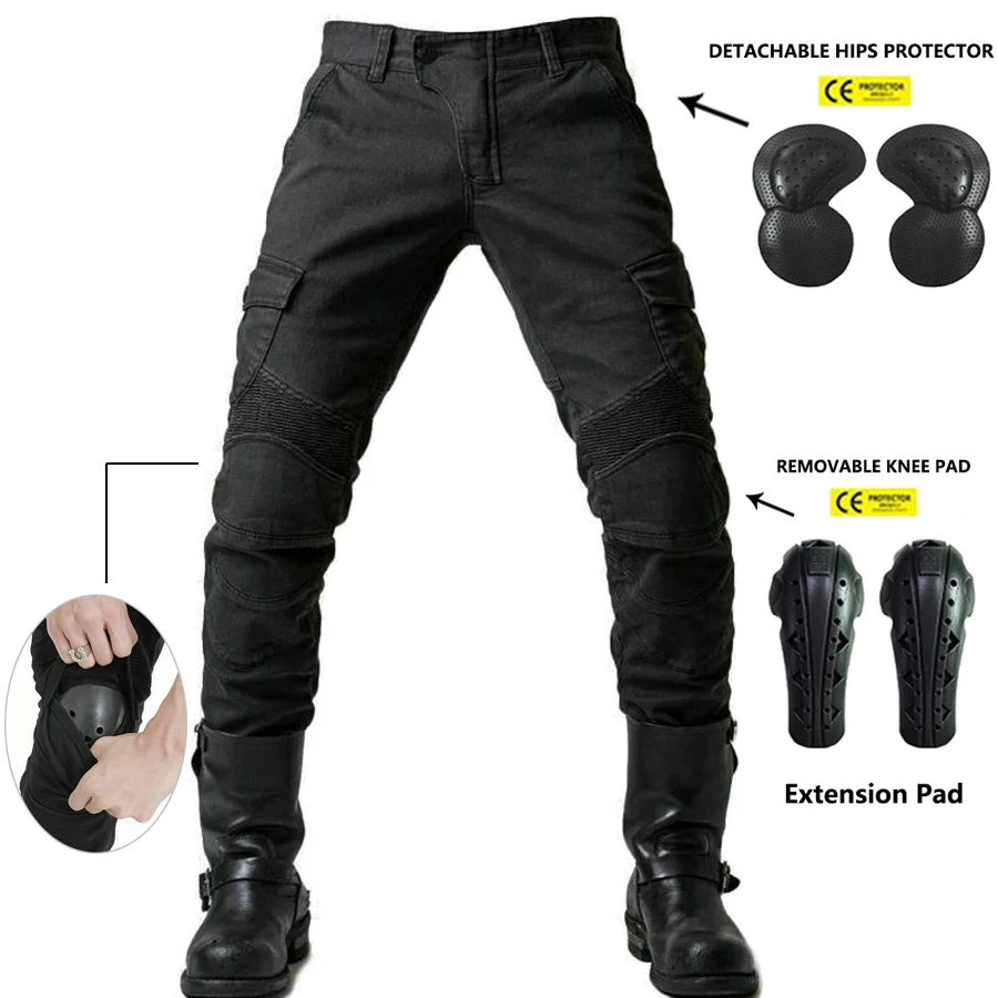 

Motorcycle Men Women Jeans Fashion Four Seasons Motocross Black Trousers Extension Pad Protect CE Certification Locomotive Pants