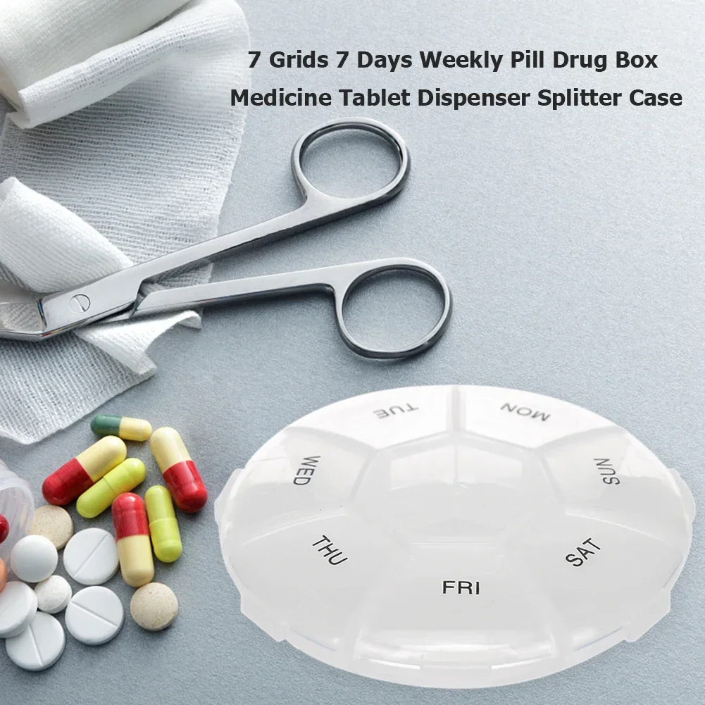 7 Days Weekly Sort Tablet Holder Portable Pillbox Separate Container Round Plastic Transparent Health Care for Home Travel