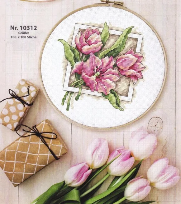 

Elegant Tulip 25-25 Cross Stitch Kit Aida Count Unprint Canvas Stitches Embroidery DIY Handmade Needlework