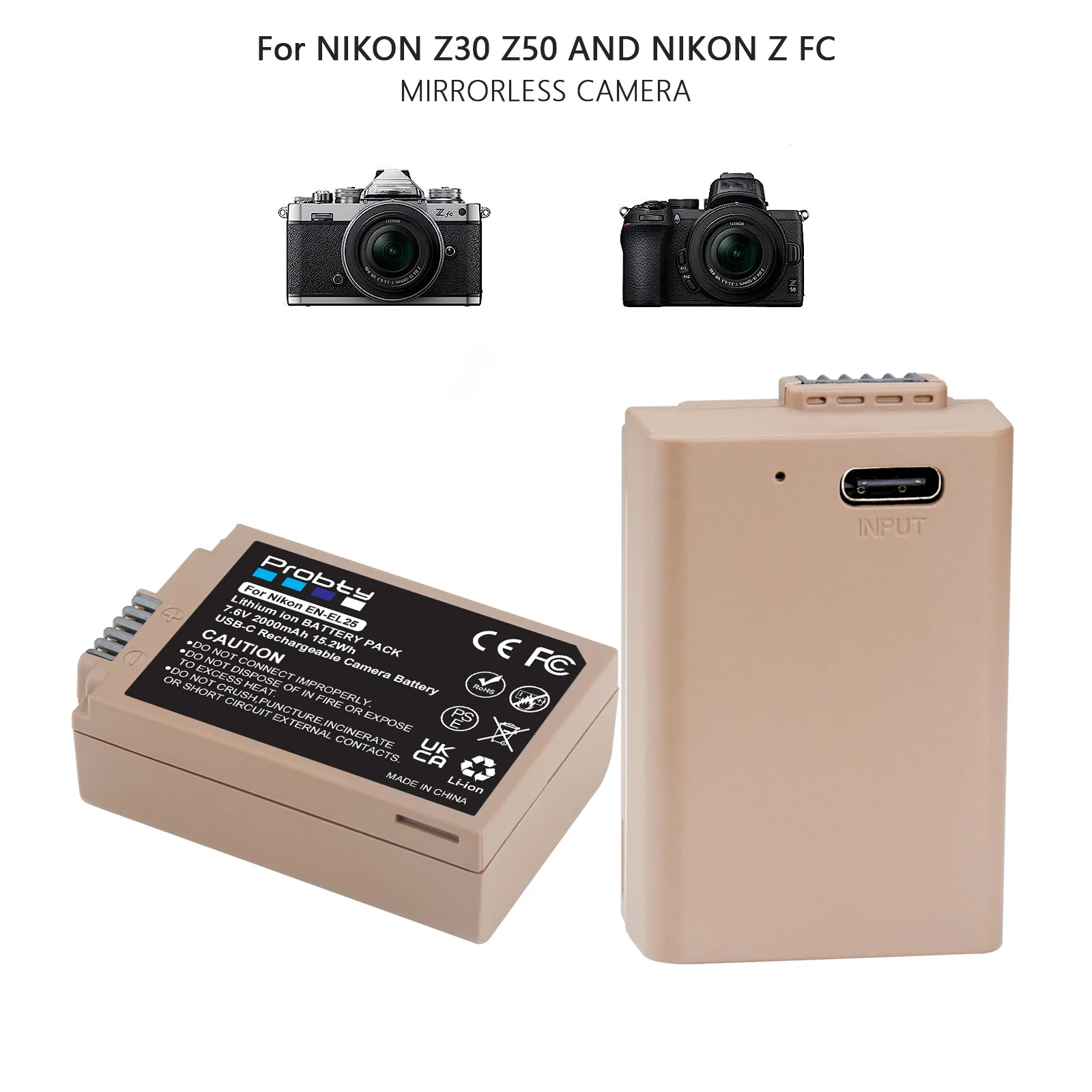 交換用バッテリー,EN-EL25 mAh,2000,Nikon z30,z50,zfc,カメラ