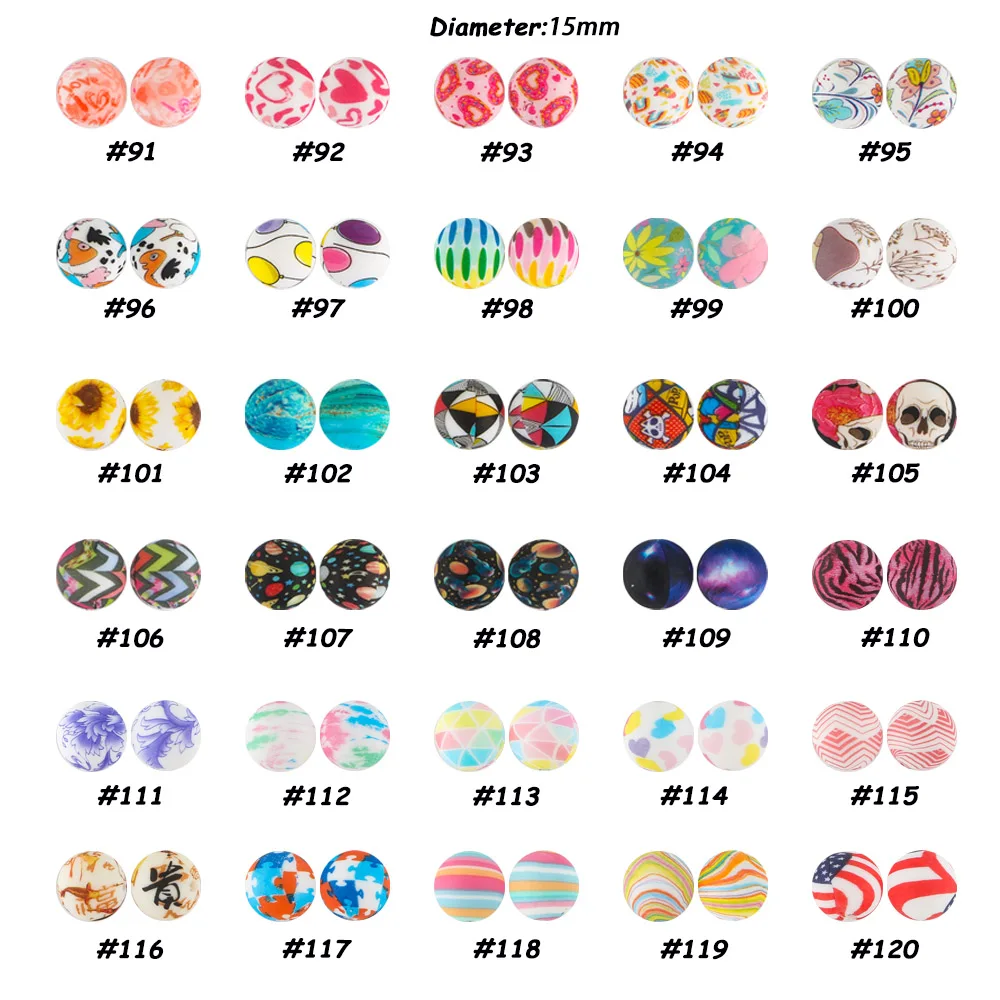 50-1000Pcs 15mm Leopard Silicone Beads Round Printed Beads For Jewelry Making DIY Necklace Jewelry Accessories