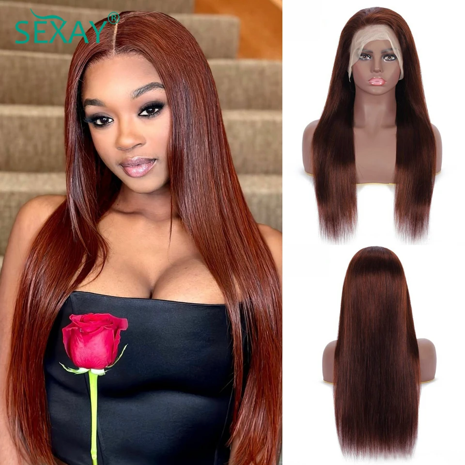 Reddish Brown Lace Front Human Hair Wigs 16-32 Inch Brazilian Straight Human Hair Wigs HD Transparent Lace Frontal Wig For Women