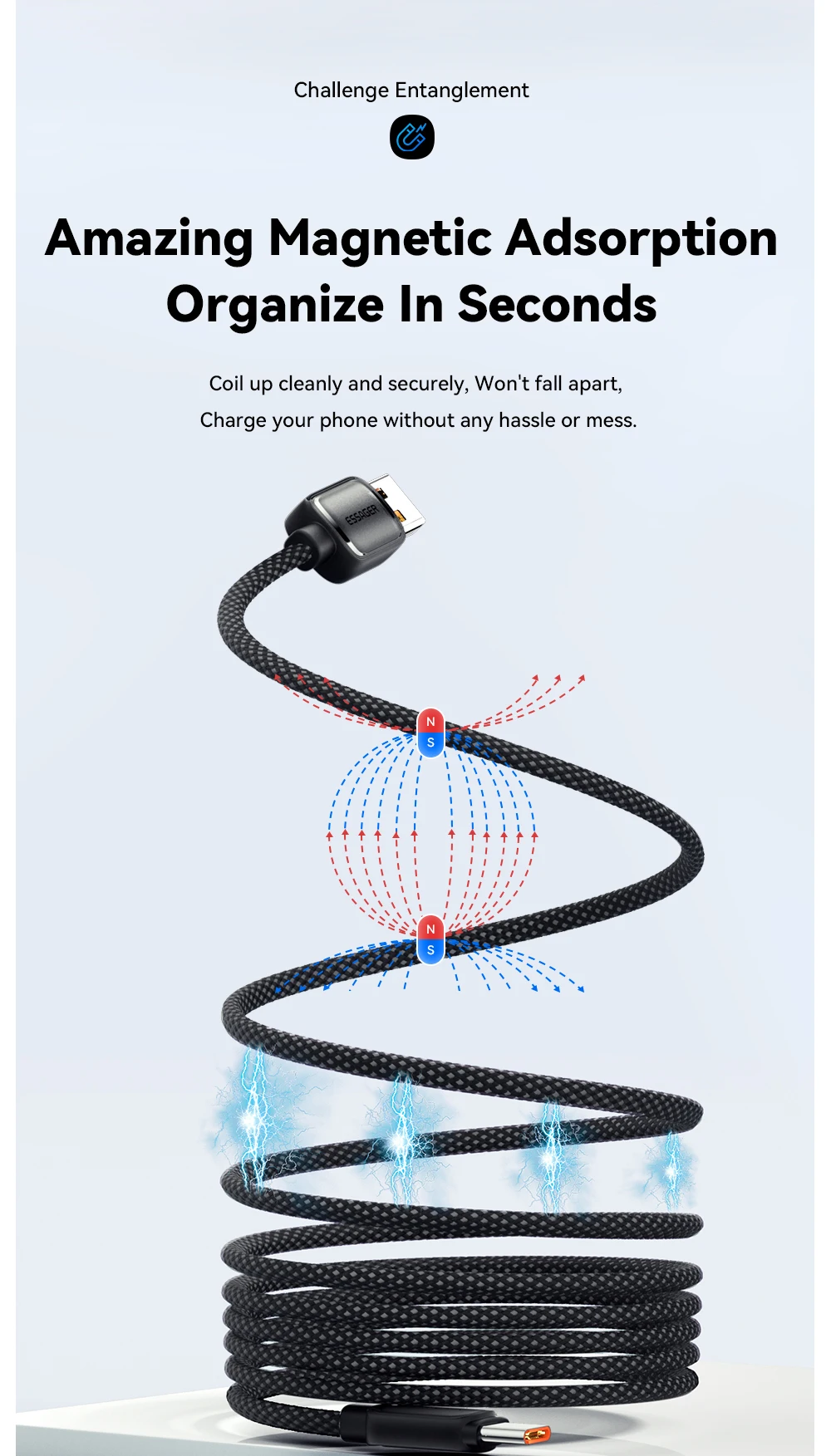 Essager 7a magnetisches Schnell ladekabel USB a bis Typ c magisches Seil USB-Magnet kabel Automatik kabel für vivo oneplus oppo – Detail 3