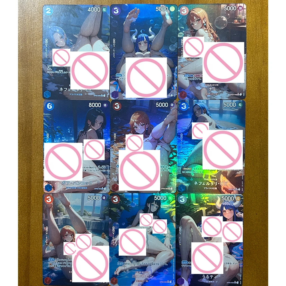 Playing Cards Collectible Cards Anime Cards Anime Trading Cards 9Pcs/set OPCG Sexy Collection Card Anime Nude Nami Boa Hancock Nefertari D Vivi Robin Big Ass Chest Refractive Color Flash Card