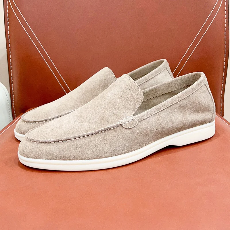 

Unisex Style Flat Shoes Spring Autumn 2023 New Cow Suede Upper Solid Color Round Head Leisure Shoes Concise Versatile Loafers