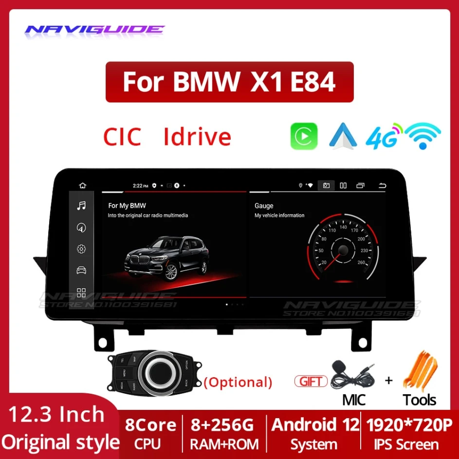 

NAVIGUIDE 12.3'' Android Car Multimedia Player Radio Carplay GPS Navigation For BMW X1 E84 Bluetooth Touch Screen Monitor