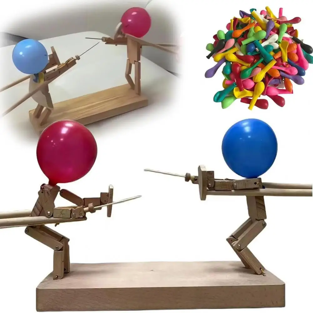 Balloon Bamboo Battle Game Wooden Robot Battle Game Exciting Wooden Fencing Puppets Balloon Battle Game for Fast-paced for 2
