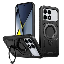Magnetic Case with Rotating Holder and Suction Grip for Smartphones - ELVEV Hard PC Cover (Black)