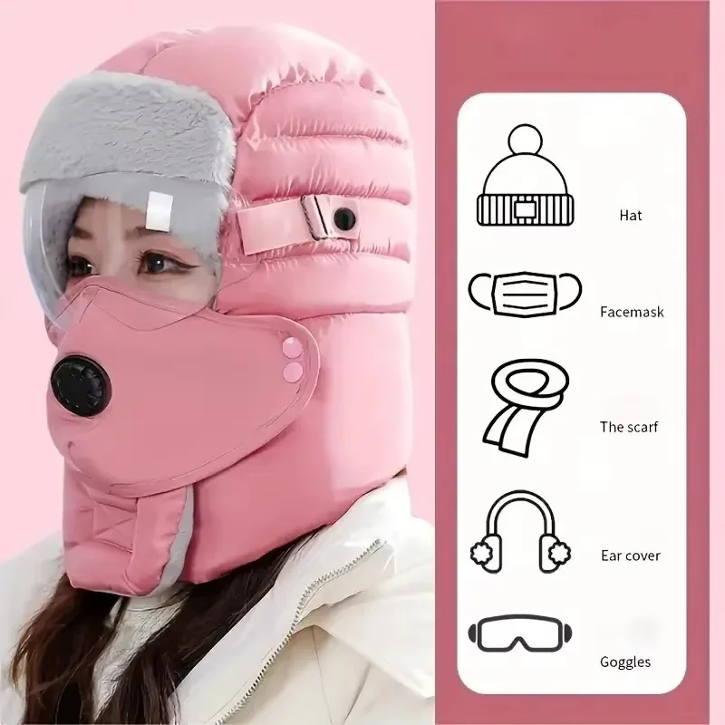 Balaclava Hat Winter Hat Fashion Hat Outdoor Winter Fashion Warm Hat Men Winter Thicken Ski Hats for Women Windproof Hood Hat Cycling Cap Balaclava with Goggles