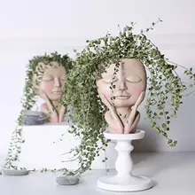Succulent Plant Flower Container Pot Girls Face Head Flower Planter Resin Flowerpot Garden Decor Nordic Tabletop Ornament