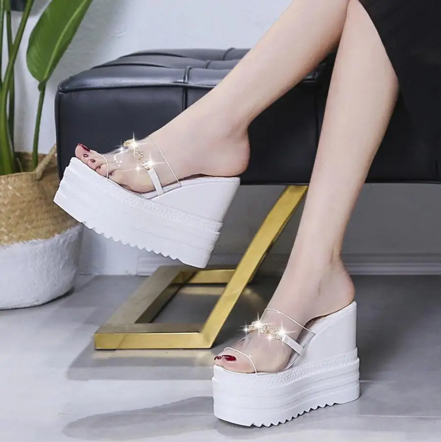 Summer Beautiful Ladies Super High Heeled Platform Wedge Slippers Beach