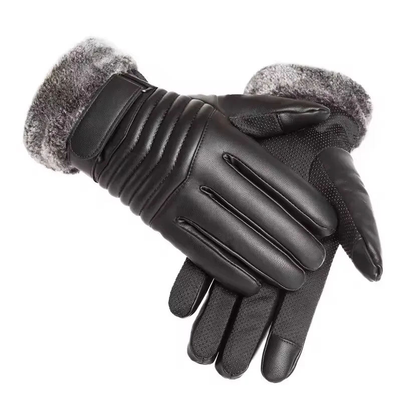 Winter-Fahrradhandschuhe für Herren, wasserdicht, Touchscreen, Motorrad, Vollfinger-Handschuhe, Leder, elektrisches Fahrrad, warme Handschuhe – Detail 8
