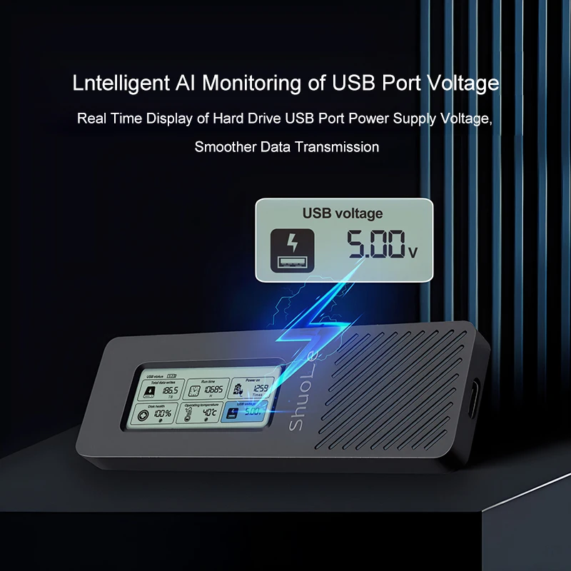 External Hard Drive Box UTHAI M.2 Hard Drive Box NVME/NGFF Dual Protocol Solid State Mobile Hard Drive Box Intelligent Digital Display Monitoring