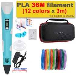 Creative 3D Printing Pen Set with PLA Filament and Travel Storage Box - Perfect Gift - EU (Blue with 36M PLA)