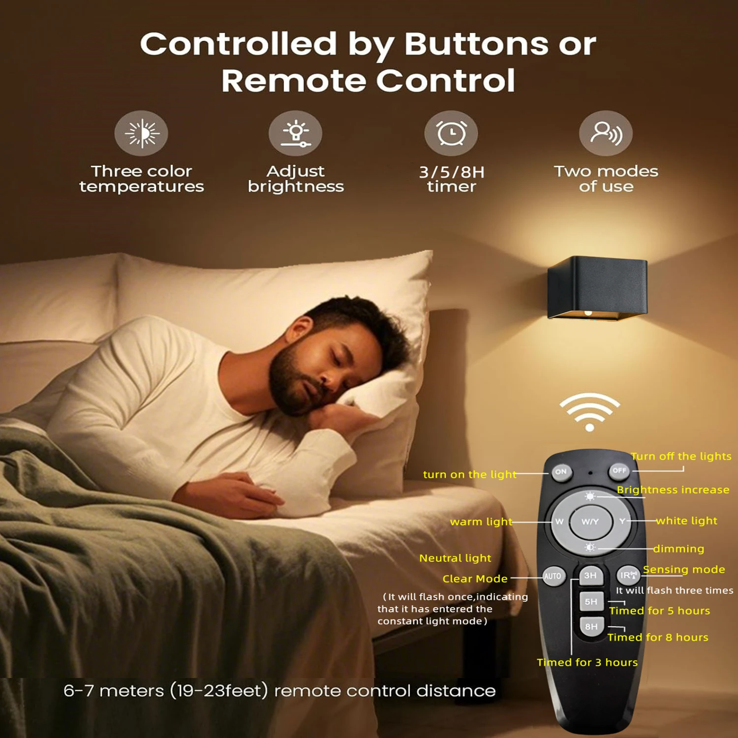 Wiring-Free Rechargeable Battery-Powered Wall Lamp Sports Sensor Wall Lamp Remote Control 3-Color Wireless Led Indoor up and down 4000Mah Brightness Adjustable Magnetic Lamp Bedroom Living Room Corridor Led motion sensor light,led light,led wall lamp,wall light