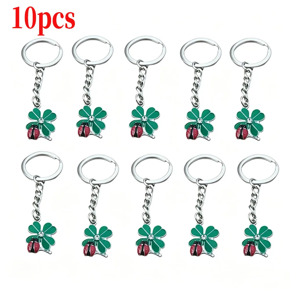 10 Teile/los Emaille Vierblättriges Kleeblatt Marienkäfer Schlüsselanhänger Großhandel Legierung Metall Anhänger Charms Mode Schlüsselbund Schlüsselanhänger Schmuck