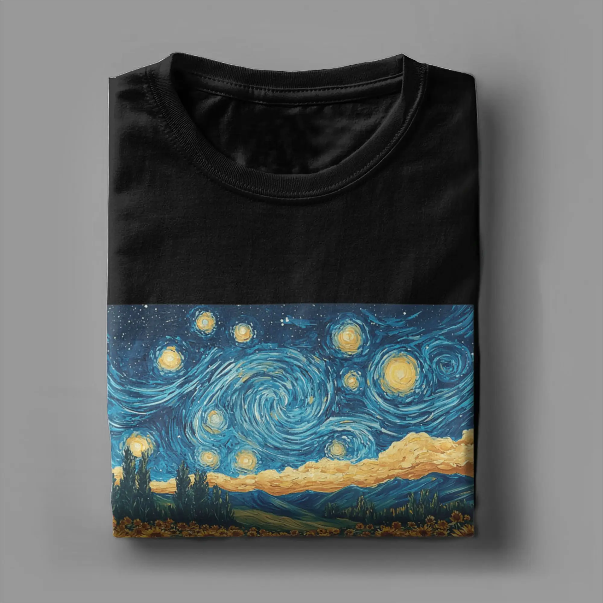 Van Gogh Starry Night Sunflower Graphic Vintage Cotton T-Shirt