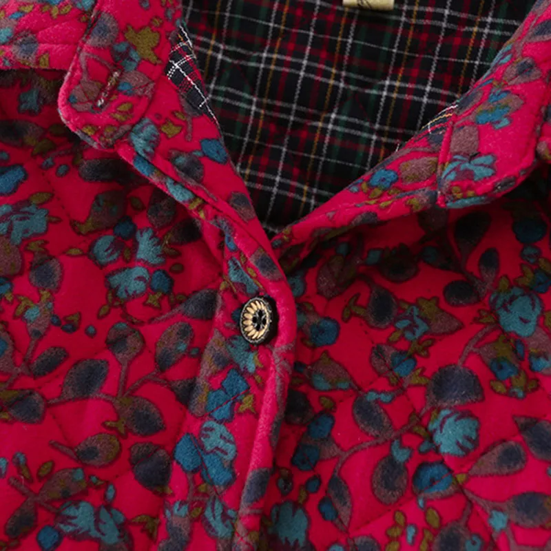 Women Clothing Parkas Plus Size Winter New Outerwear Old Age Floral Quilted Padded Coat