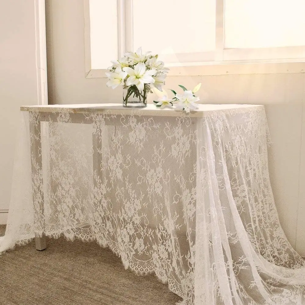 White Lace Tablecloth Vintage Embroidered Reception Table Cloth Decor Party Valentine's Day Tablecloth Rustic Wedding cover