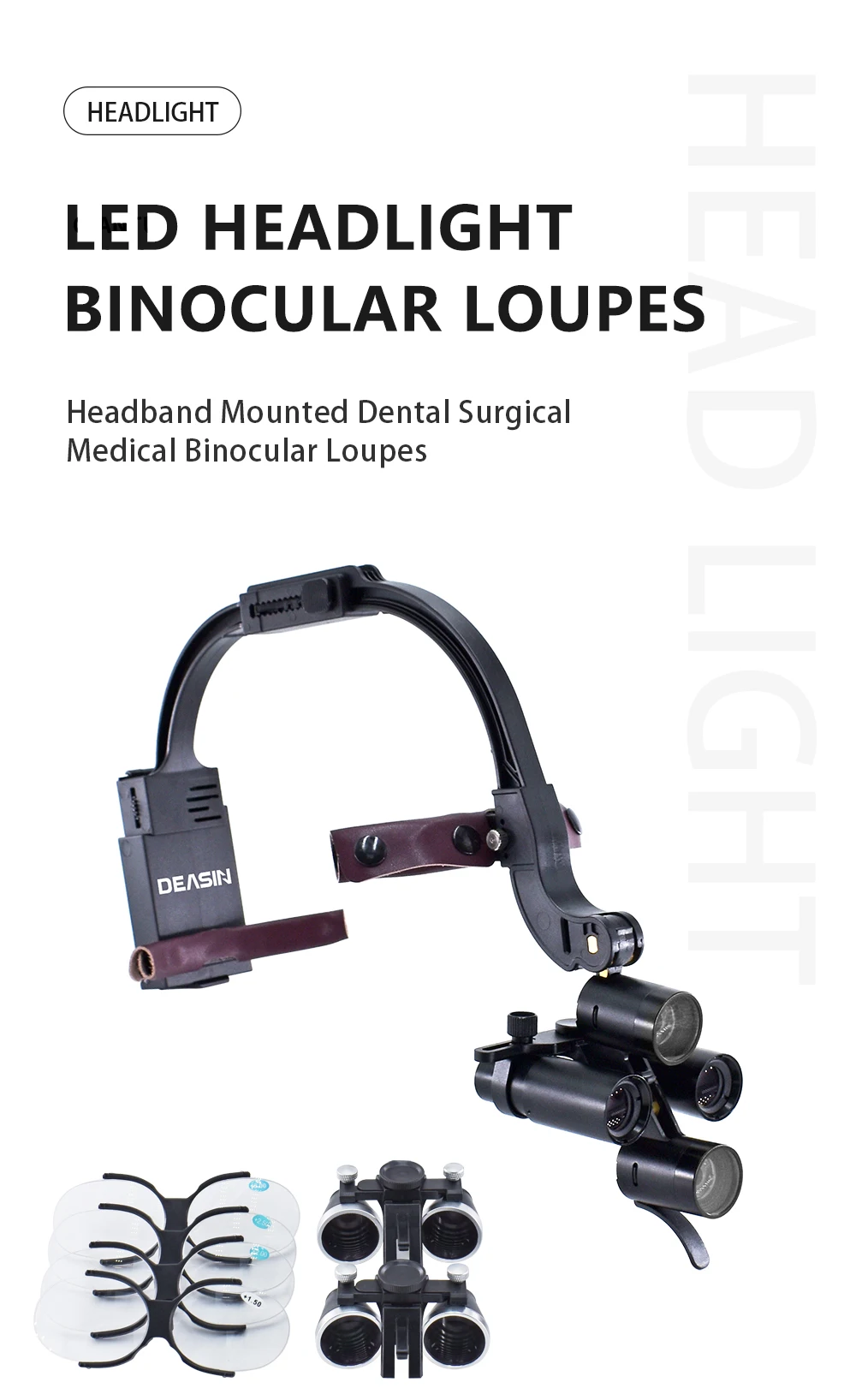 Deasin 5x/6x Dental LED Scheinwerfer Fernglas/Kepler Lupen Stirnband einstellbar 5w Zahnarzt chirurgische Scheinwerfer Zahnmedizin Lupe – Detail 1