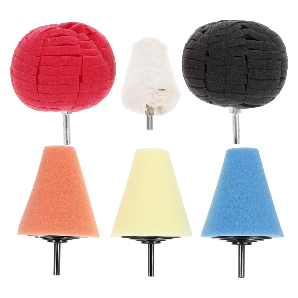 

6Pcs Polishing Kit Foam Drill Polishing Cone Ball Pads Kit Car Hub Waxing Buffing Wheel Polisher Car Washing Accessories