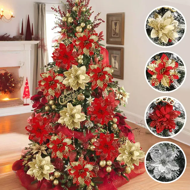 Christmas Glitter Artificial Flowers Christmas Tree for Home 2024 Xmas New Year 2025 Navidad Gift