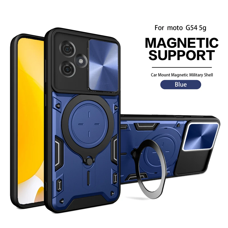 Durable Car Ring Stand Phone Case with Slide Camera Protection and Armor Back Cover