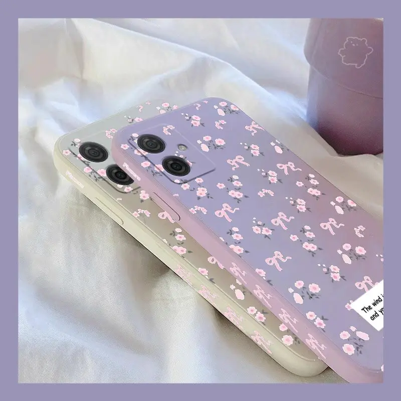 G54 Pink Flowers Silicone Phone Case For Motorola Moto G42 G54 G100 G52 G53 G14 G22 G24 G72 G34 G50 G9Plus G8Play G84 Cover phone case phone protector cover