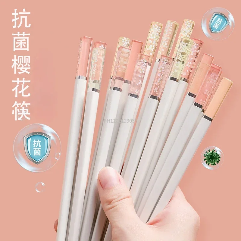 1 Pairs Amber Sakura Chopsticks Antibacterial Anti-slip High Temperature Resistant Reusable For Sushi Food Chopsticks Tableware