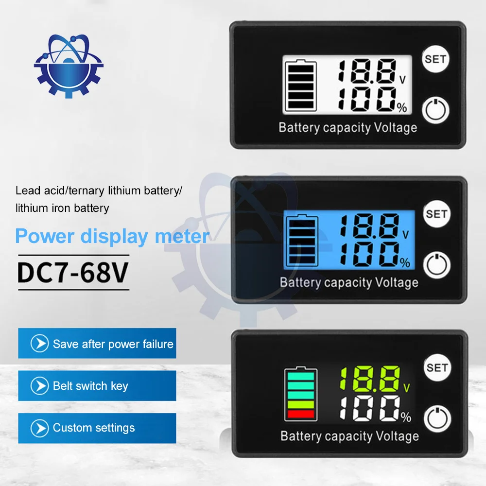 Battery Capacity Indicator 7-68V with LCD Display for Lithium Battery&Lead-acid Batteries Suitable for Automobile/ Motorcycle