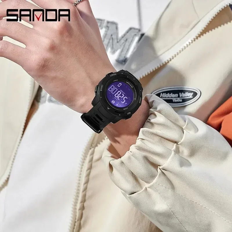 SANDA 2145 Luxury Watch for Men Sports Pedometer Calories Waterproof LED Digital Military Mens Wristwatches Relogio Masculino