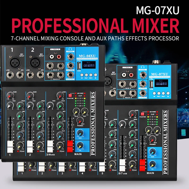 F4+Four channel reverb mixing console, small home karaoke computer, USB recording, video conferencing, 4-channel console