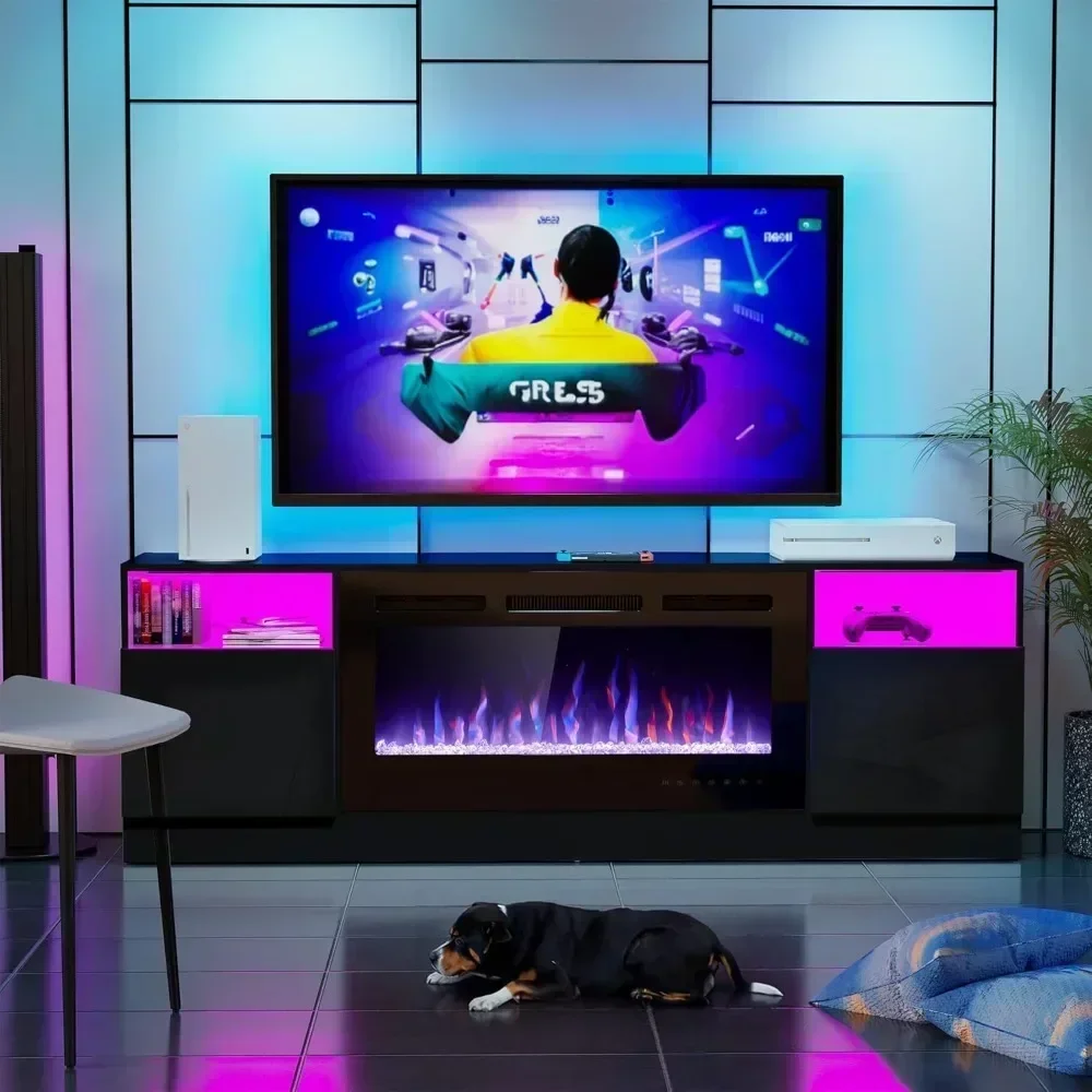 Electric Fireplace 70" Fireplace TV Stand For TVs Up to 80" With 36" Electric Fireplace TV Console For Living Room LED Light Entertainment Center